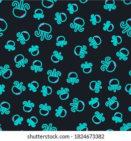 Line Jellyfish icon isolated seamless pattern on black background.  Vector Illustration