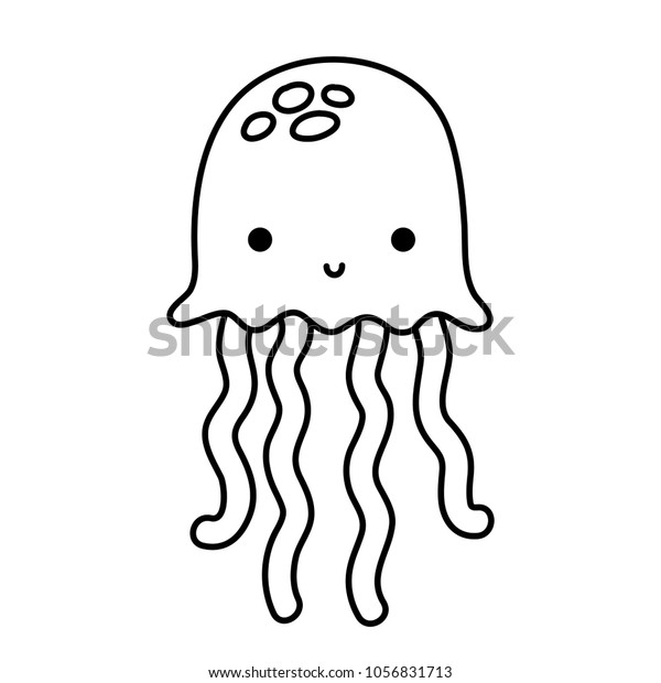 Line Jellyfish Marine Animal Exotic Tentacles Stock Vector Royalty Free