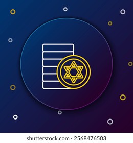Line Jewish coin icon isolated on blue background. Currency symbol. Colorful outline concept. Vector