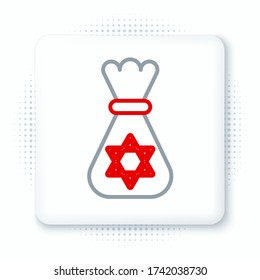 Line Jewish money bag with star of david icon isolated on white background. Currency symbol. Colorful outline concept. Vector
