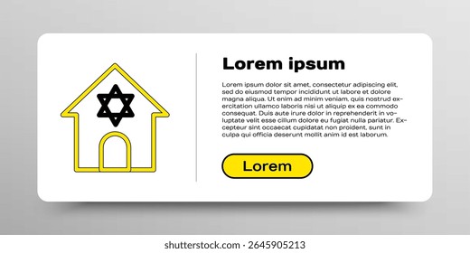 Linha sinagoga judaica edifício ou ícone do templo judeu isolado no fundo branco. Construção hebraica ou judaica com estrela de David. Conceito de contorno colorido. Vetor