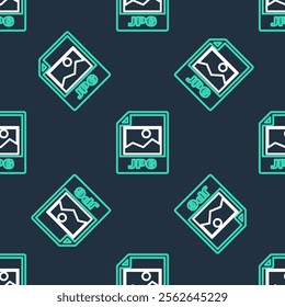 Line JPG file document. Download image button icon isolated seamless pattern on black background. JPG file symbol.  Vector