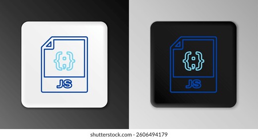 Line JS file document. Download js button icon isolated on grey background. JS file symbol. Colorful outline concept. Vector