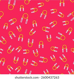Line Jump rope icon isolated seamless pattern on red background. Skipping rope. Sport equipment.  Vector