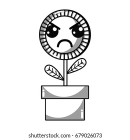 line kawaii cute angry plant flower with leaves