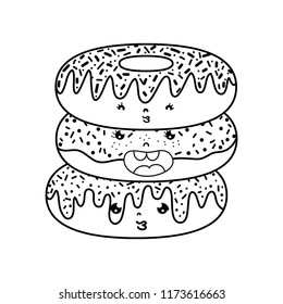 line kawaii cute donuts facial expression