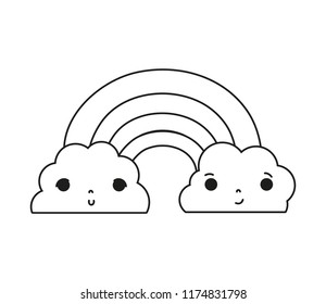 line kawaii cute fluffy clouds and rainbow