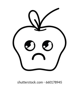 line kawaii cute sad apple fruit