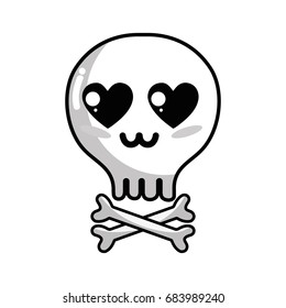 Line Kawaii Cute Tender Skull With Bones