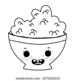 line kawaii happy bowl with cereal breakfast