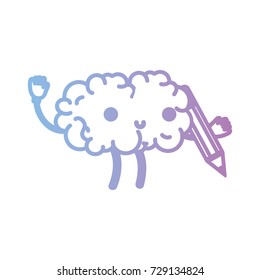 line kawaii happy brain with pencil tool