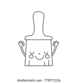 line kawaii happy brush object with arms