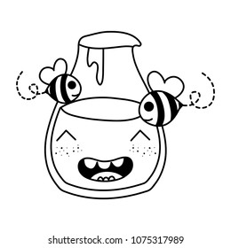 line kawaii happy honey jar with bees animals