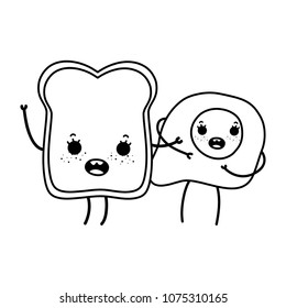 line kawaii happy slice bread with fried egg