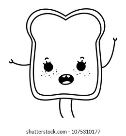 line kawaii happy slice bread with arms and legs
