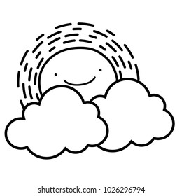 line kawaii happy sun with cloud natural weather