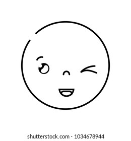line kawaii head with cute funny face