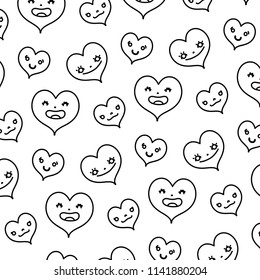 line kawaii heart facial expression background