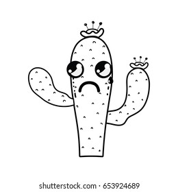 line kawaii nice and crying cactus plant