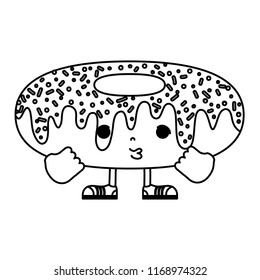 line kawaii sad donut with arms and legs