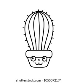 line kawaii smile cactus plant inside flowerpot