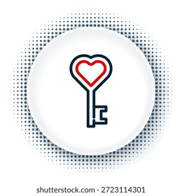 Line Key in Herzform Symbol einzeln auf weißem Hintergrund. Valentinstag-Symbol. Farbiges Umrisskonzept Vektorgrafik