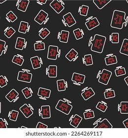 Line King crown icon isolated seamless pattern on black background.  Vector