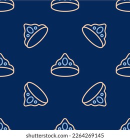 Line King crown icon isolated seamless pattern on blue background.  Vector