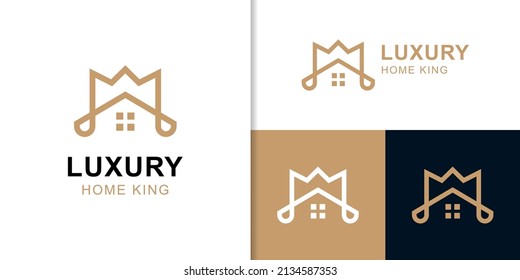 line King Queen Crown combine House Real Estate vector icon Building Apartment Premium Elegant Luxury simple logo design