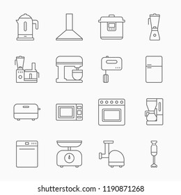 line kitchen appliances icons on a white background