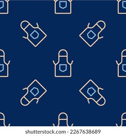 Line Kitchen apron icon isolated seamless pattern on blue background. Chef uniform for cooking.  Vector