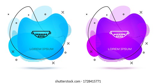 Line Kitchen colander icon isolated on white background. Cooking utensil. Cutlery sign. Abstract banner with liquid shapes. Vector Illustration