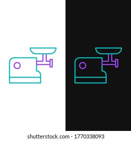 Line Kitchen meat grinder icon isolated on white and black background. Colorful outline concept. Vector