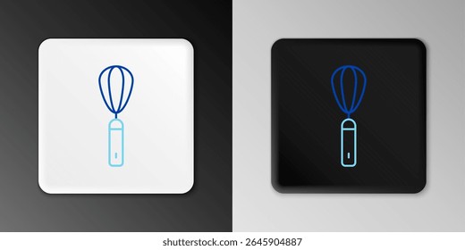 Line Kitchen ícone do whisk isolado no fundo cinza. Utensílios de cozinha, batedor de ovos. Sinal de talheres. Símbolo de mistura de alimentos. Conceito de contorno colorido. Vetor