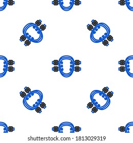 Line Knee pads icon isolated seamless pattern on white background. Extreme sport. Sport equipment. Skateboarding, bicycle, roller skating protective gear. Colorful outline concept. Vector