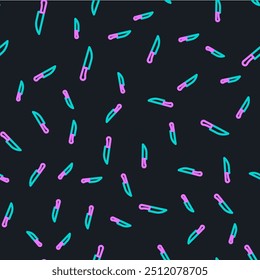 Line Knife icon isolated seamless pattern on black background. Cutlery symbol.  Vector