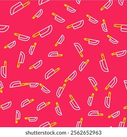 Line Knife icon isolated seamless pattern on red background. Cutlery symbol. Happy Halloween party.  Vector