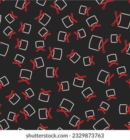 Line Knitting needles icon isolated seamless pattern on black background. Label for hand made, knitting or tailor shop.  Vector