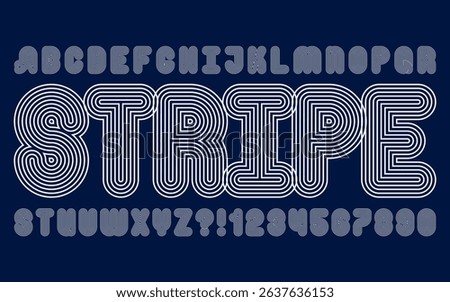 Line knot alphabet, vector curved geometric design font. Anniversary retro tech pattern, abstract 70s disco numbers. Oval arch typography with english letter logo. Rainbow type, endless art deco shape
