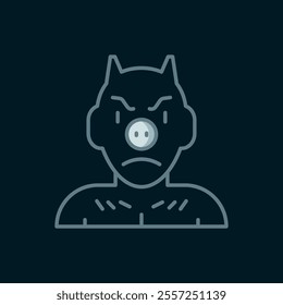 Line Krampus, heck icon isolated on black background. Horned devil. Traditional Christmas devil. Happy Halloween party. Flat filled outline style with shadow. Vector