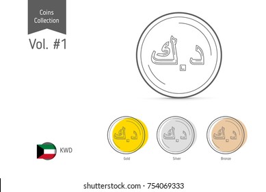 Line Kuwaiti Dinar coin vector. Isolated on white background. Simple thin line coin icons for websites, web design, mobile app, infographics.