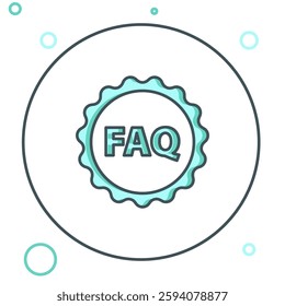 Line Label with text FAQ information icon isolated on white background. Circle button with text FAQ. Colorful outline concept. Vector