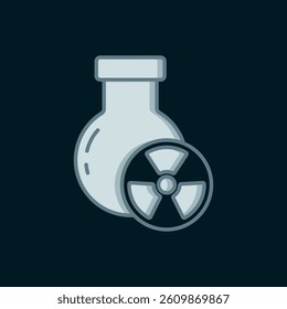 Line Laboratory chemical beaker with toxic liquid icon isolated on black background. Biohazard symbol. Dangerous symbol with radiation icon. Flat filled outline style with shadow. Vector