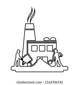 line laborer with construction equipment and pollution factory