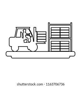 line laborer with construction forlift equipment and building