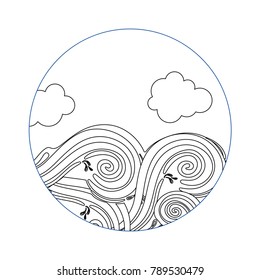 line landscape sky and wave with splashes