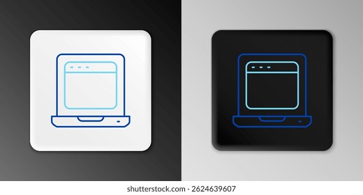 Line Laptop with browser window icon isolated on grey background. Computer notebook with empty screen sign. Colorful outline concept. Vector