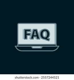 Line Laptop and FAQ icon isolated on black background. Adjusting, service, setting, maintenance, repair, fixing. Flat filled outline style with shadow. Vector