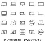 Line laptop icon set isolated on white background. Outline electronics symbols for website design, mobile application, ui. Collection of device pictogram. Vector illustration, editable strok. Eps10