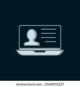 Line Laptop with resume icon isolated on black background. CV application. Searching professional staff. Analyzing personnel resume. Flat filled outline style with shadow. Vector